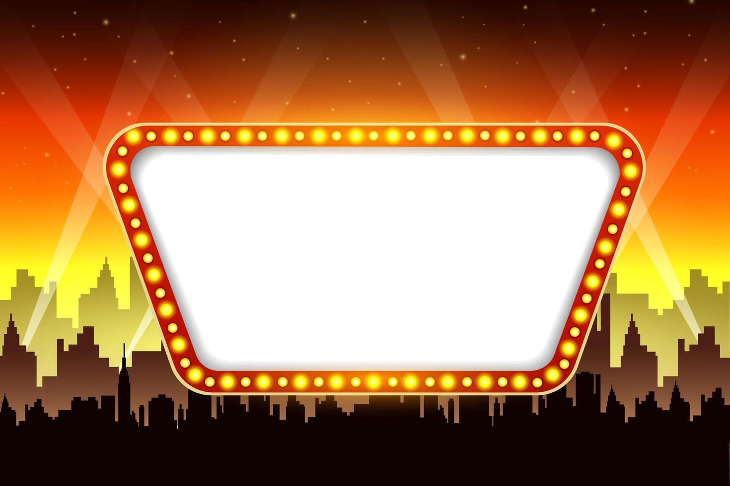 Retro sign with shining city background. Illustration vector