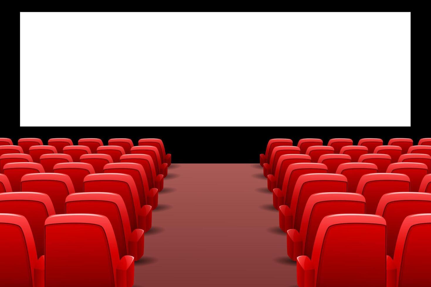 Cinema auditorium with red seats and blank screen. illustration vector