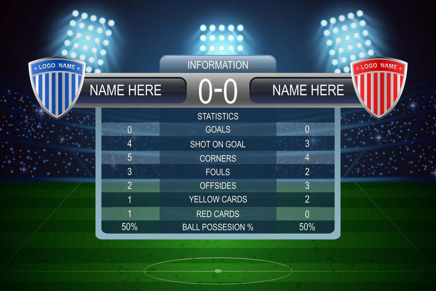 Soccer football stadium and scoreboard background. Illustration vector