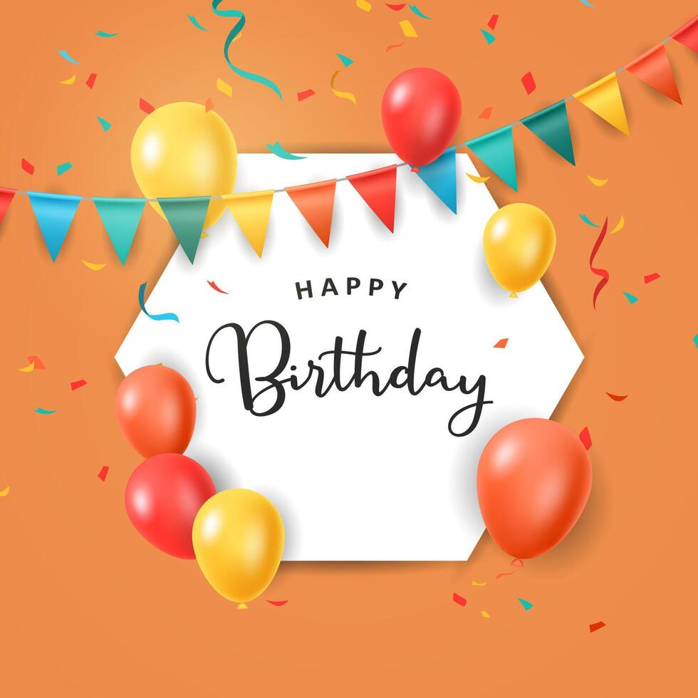 Happy Birthday celebration with decorative design. Colorful balloons and ribbon. Illustration vector