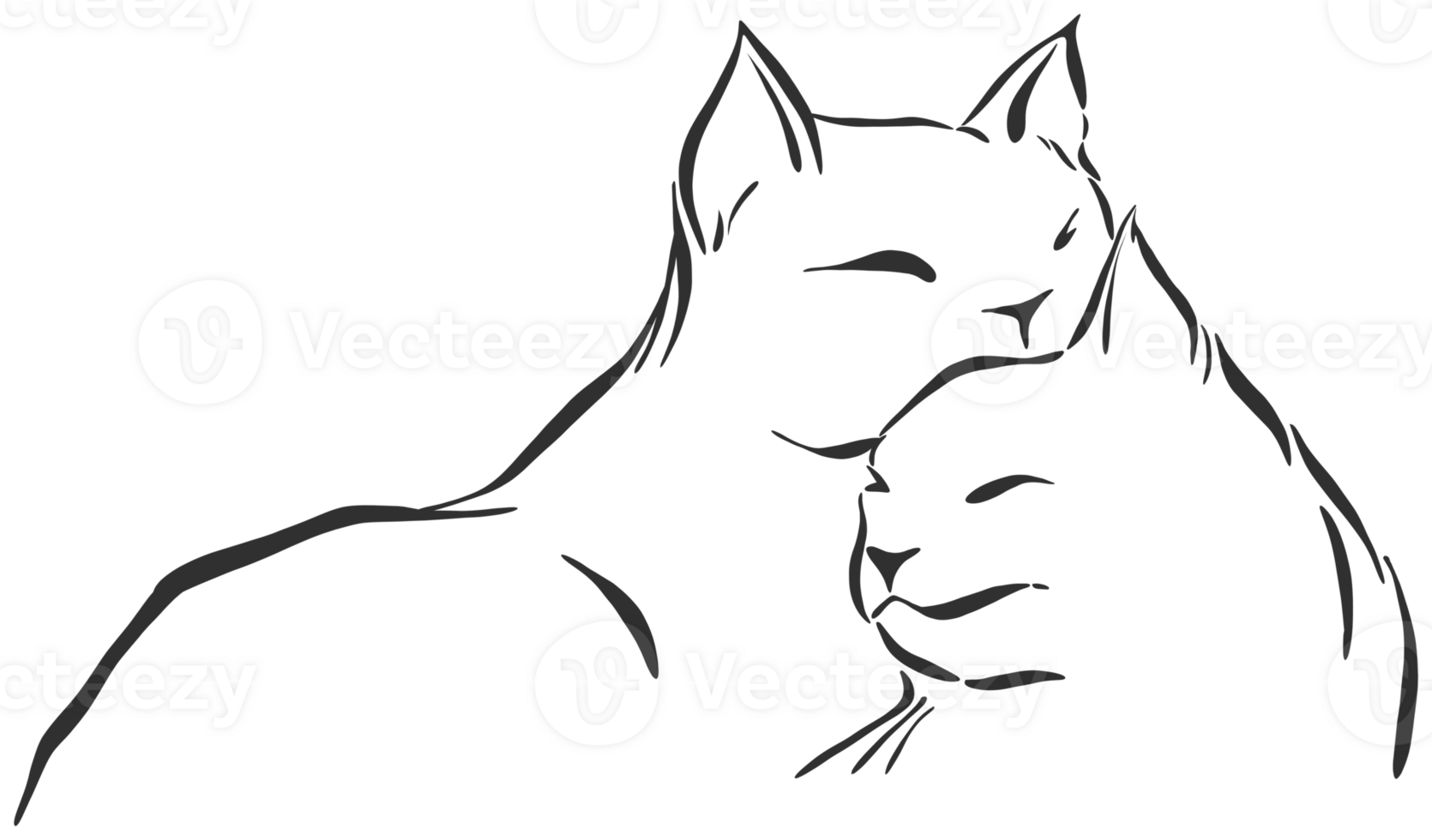 Illustration of black silhouette of A Couple of cats cuddling drawing line png