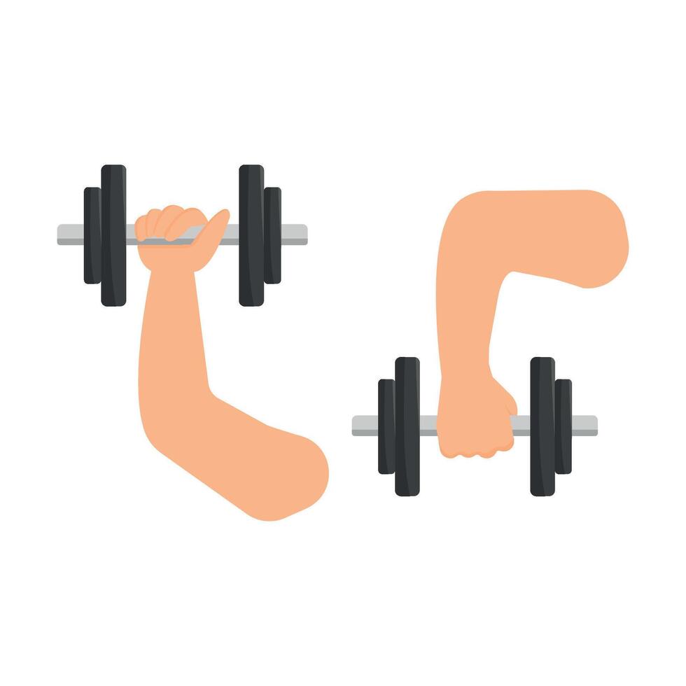Hands icons with dumbbells on white background. Fitness, sport and healthy lifestyle concept. vector