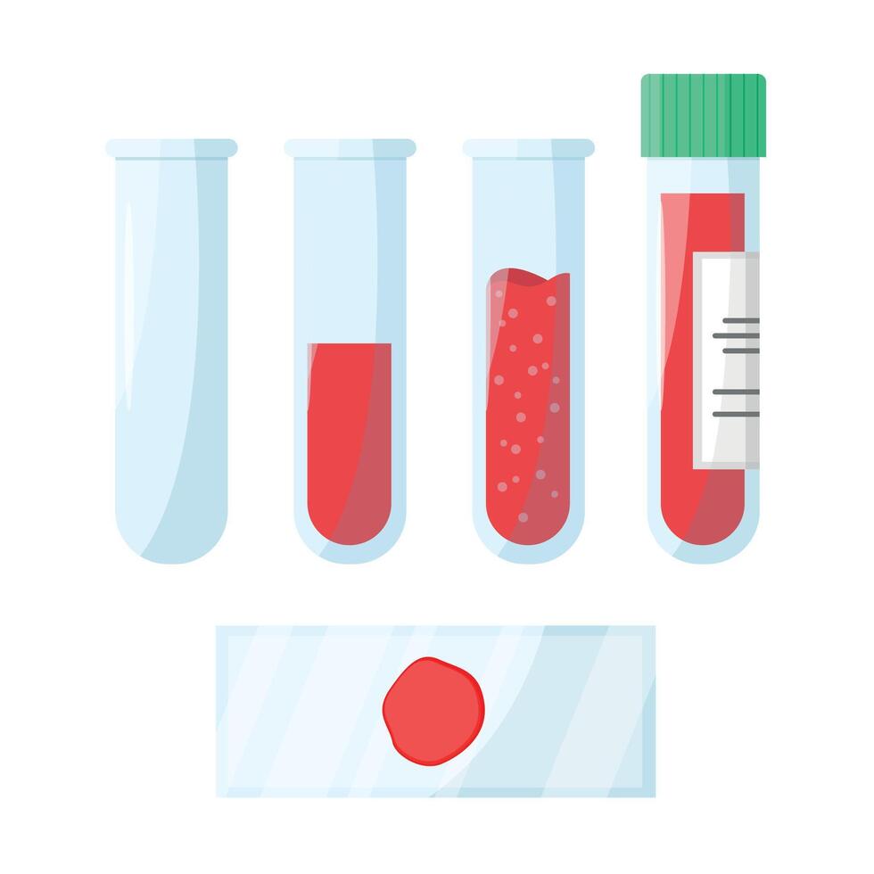 Set of test tubes with blood sample. Blood analysis. Biochemical, laboratory analysis. vector
