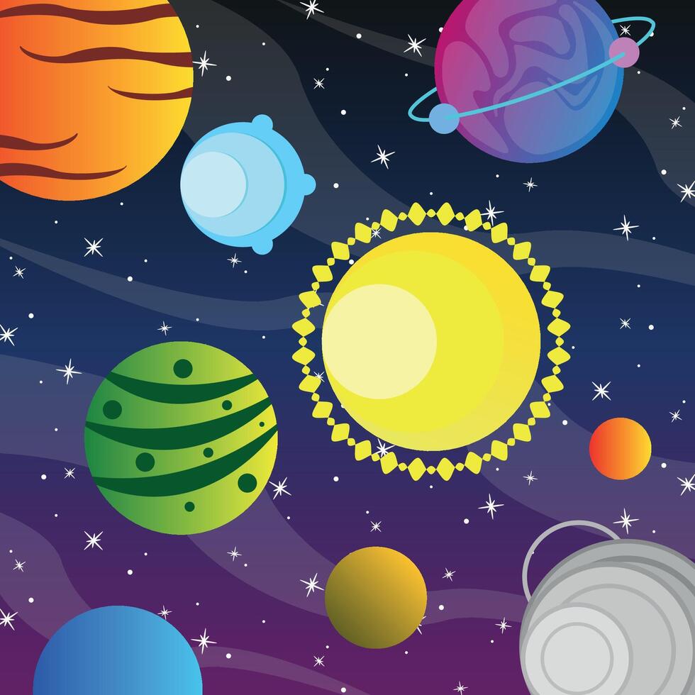 Space background with fantasy planets, sun and stars. Concept for fantasy games. vector