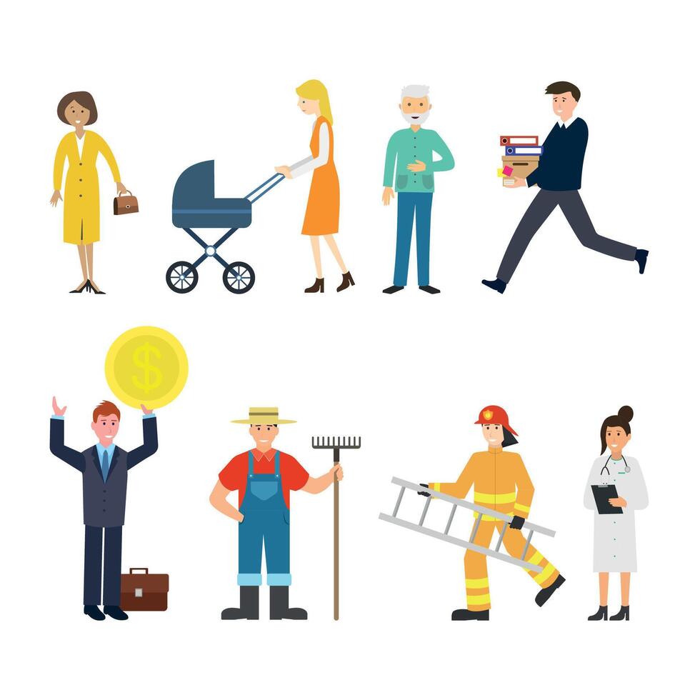 Set of icons of people of different professions and social statuses on a white background. vector
