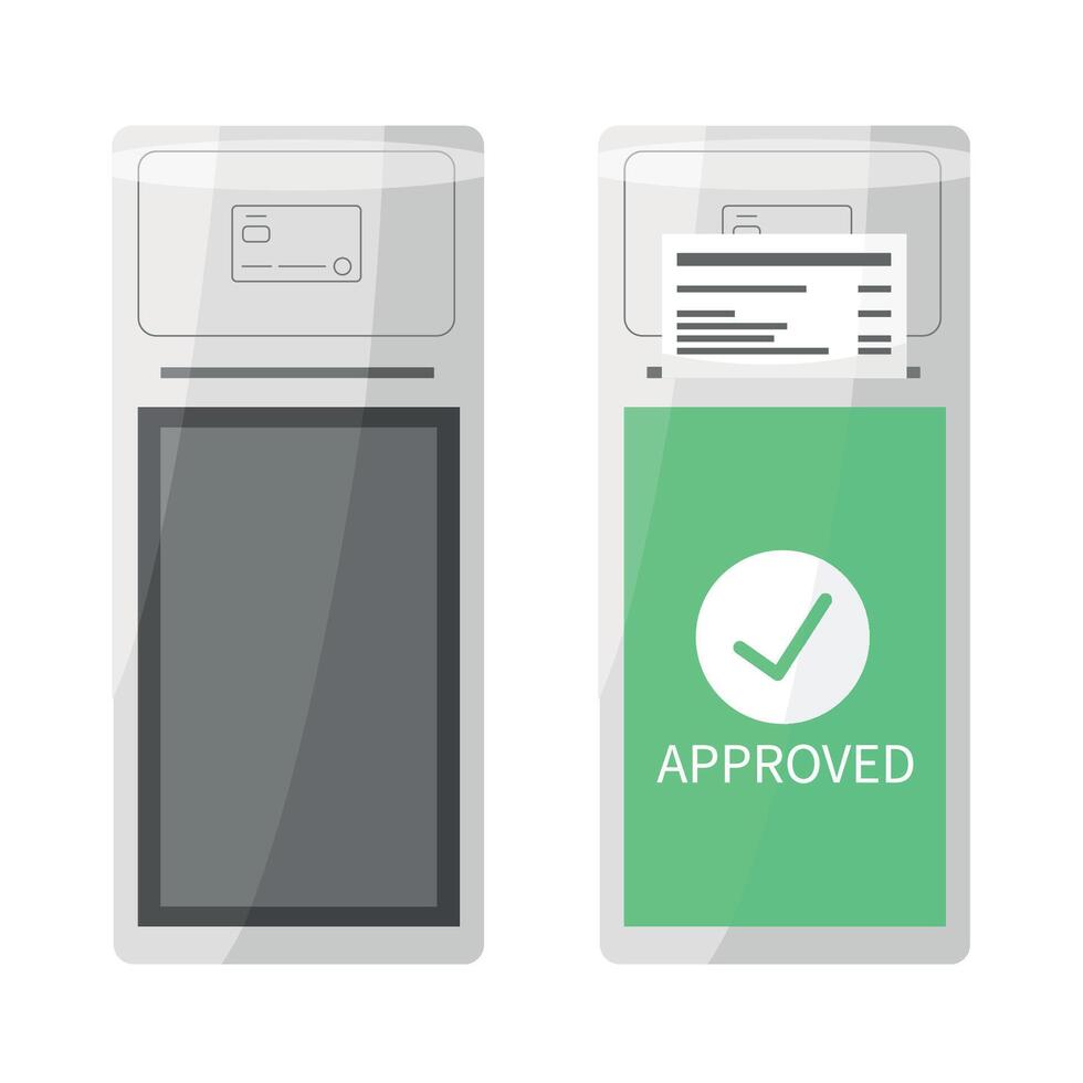 Payment terminals icons. The terminal is turned off and the terminal has accepted the payment. vector