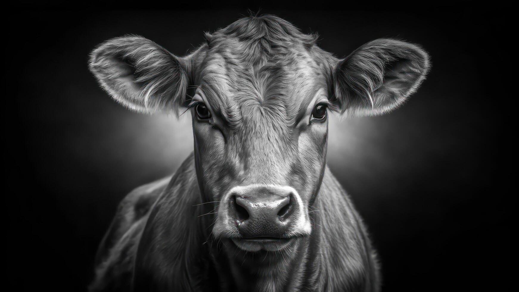 Black and white drawing of a cow photo