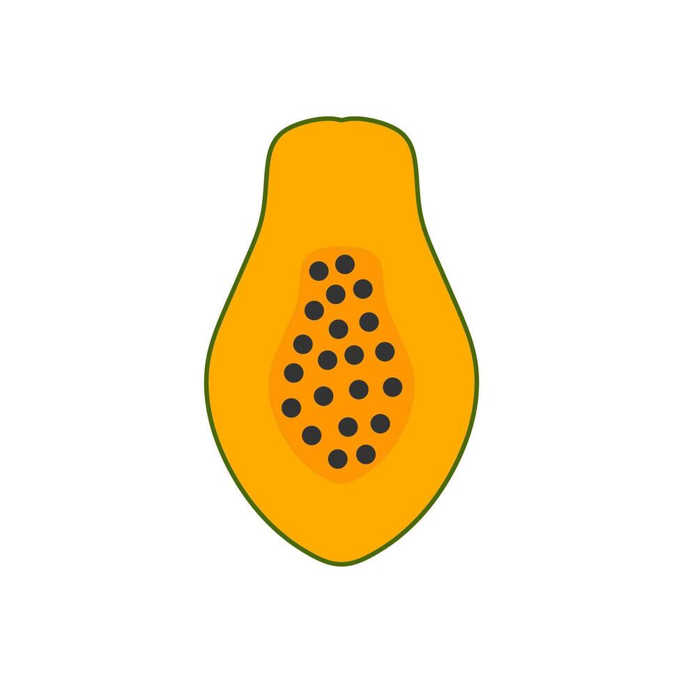 Half Papaya Flat Design Fruit Icon. Minimalist illustration representing a papaya cut in half, showing its orange pulp vector