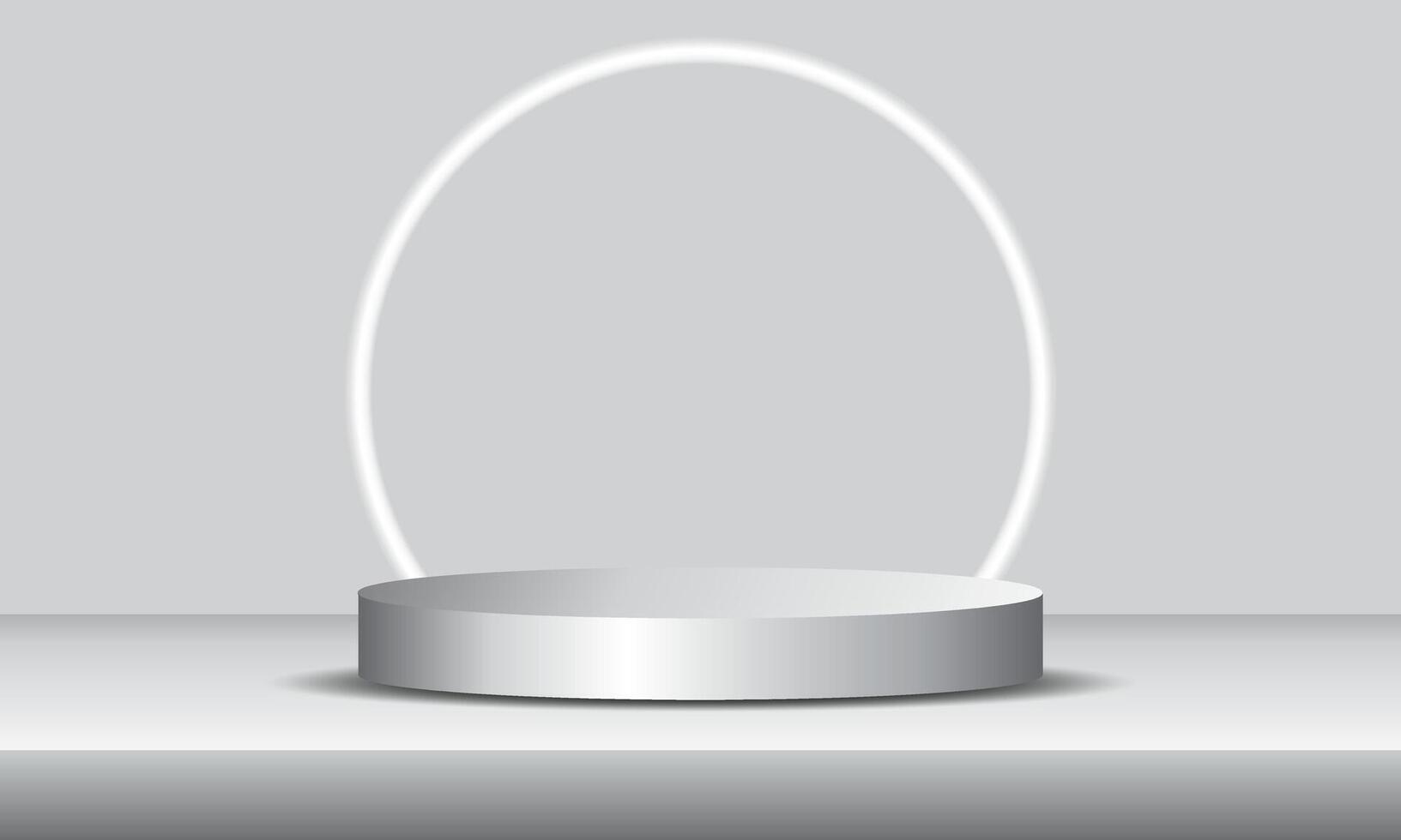 Minimalist 3D Podium with Background and Glowing Circle Elements for Product Display, Mockup. vector