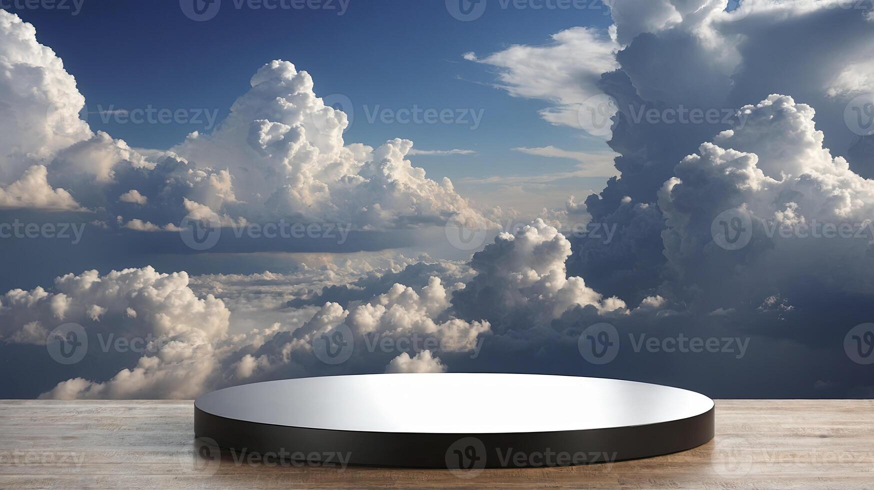 Product Display on Round Podium with Clouds and Blue Sky photo