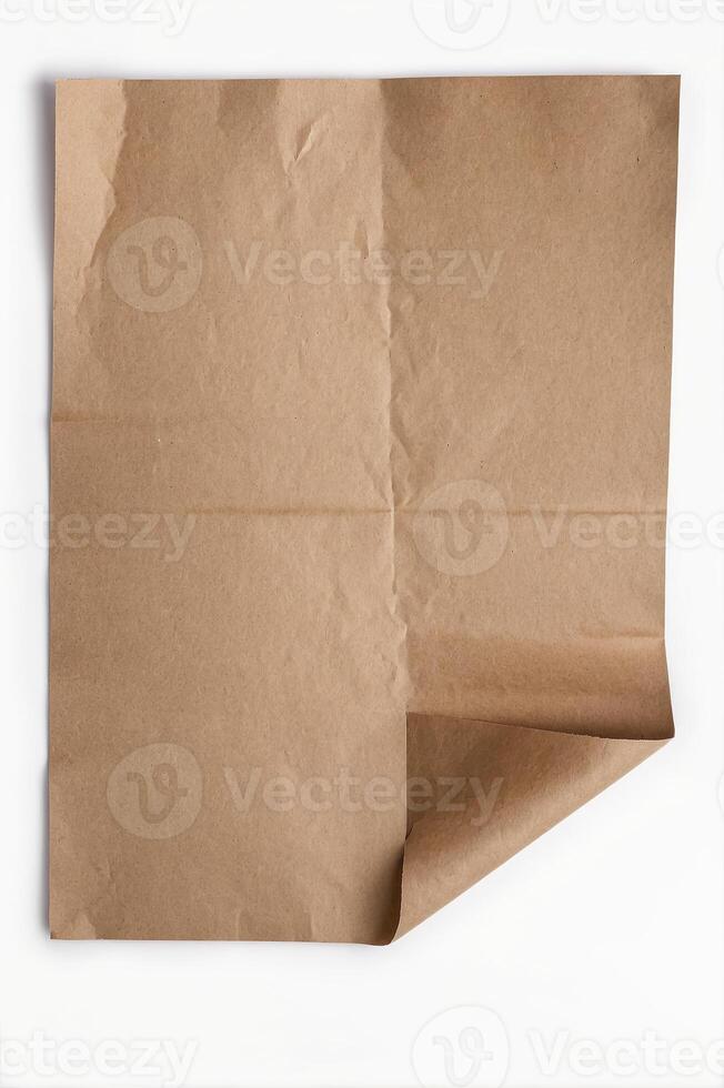 Folding Brown Paper Sheet Background with Corner Curl for Design photo