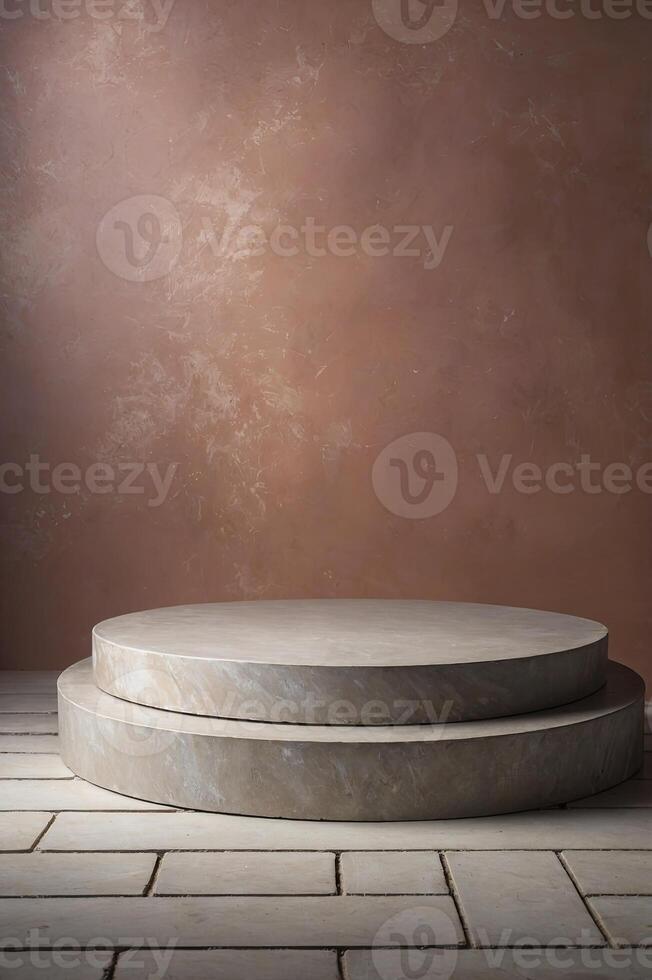 Two Tier Stone Display Podium with Textured Background for Products photo