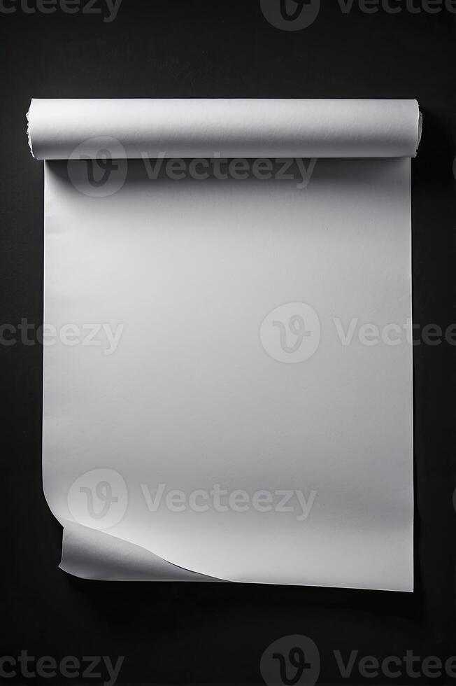 Blank White Paper Roll Over Dark Background Perfect for Presentations photo