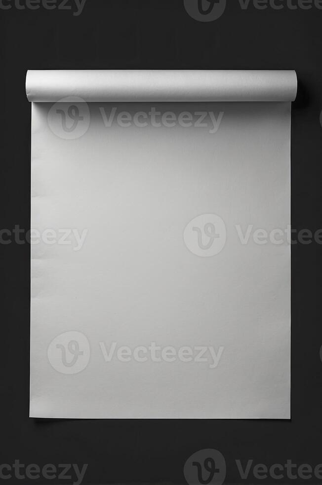 Rolled Paper Backdrop with Gray Surface on Dark Wall Background photo