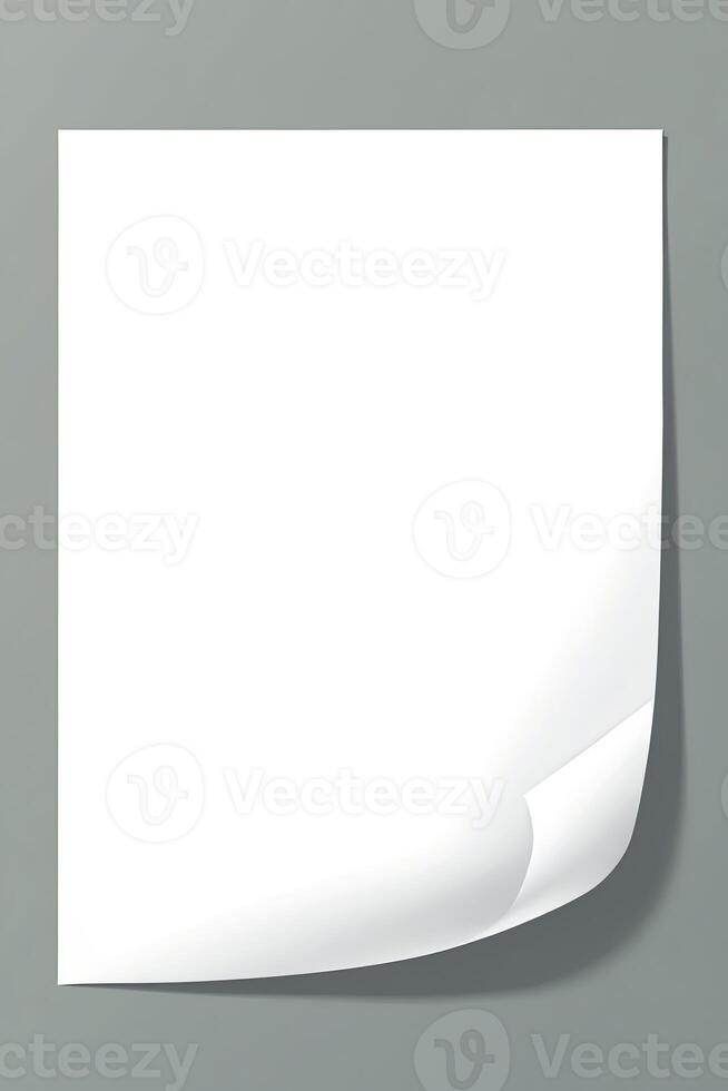 Blank White Paper Sheet with Curled Corner with gray background photo