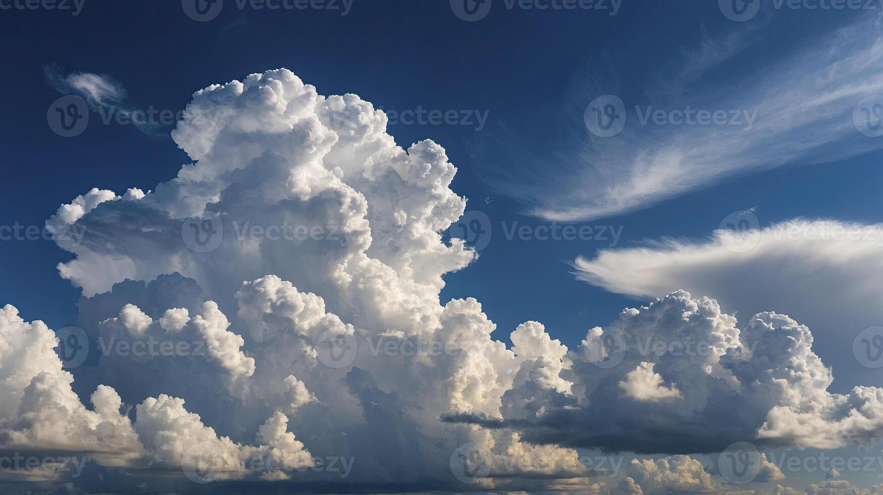 Towering Cumulus Clouds Against Vivid Blue Sky Weather Phenomenon photo