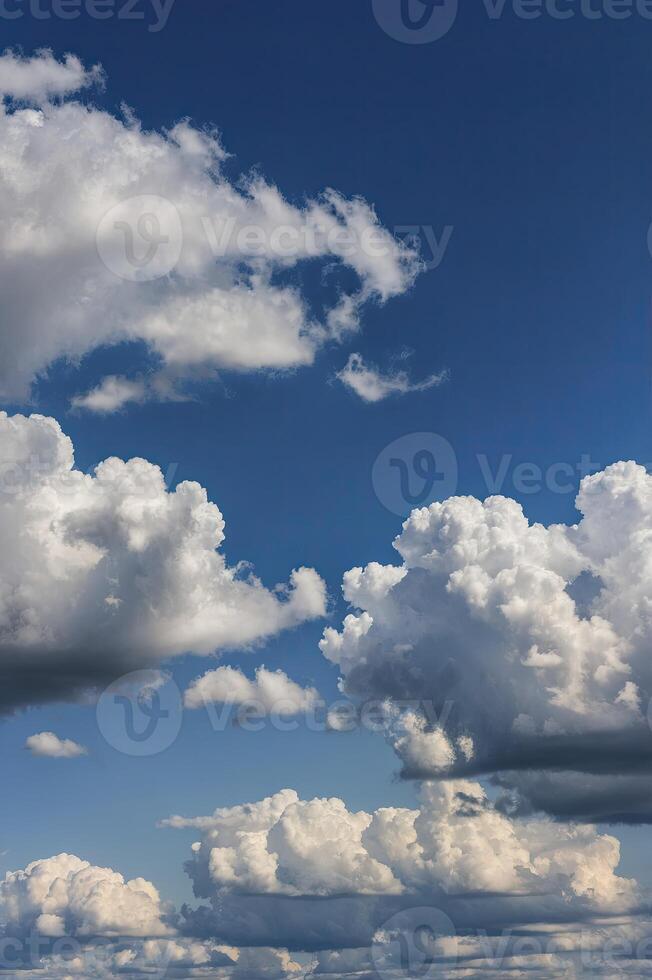 Observing Fluffy White Clouds Floating in a Vivid Blue Sky photo