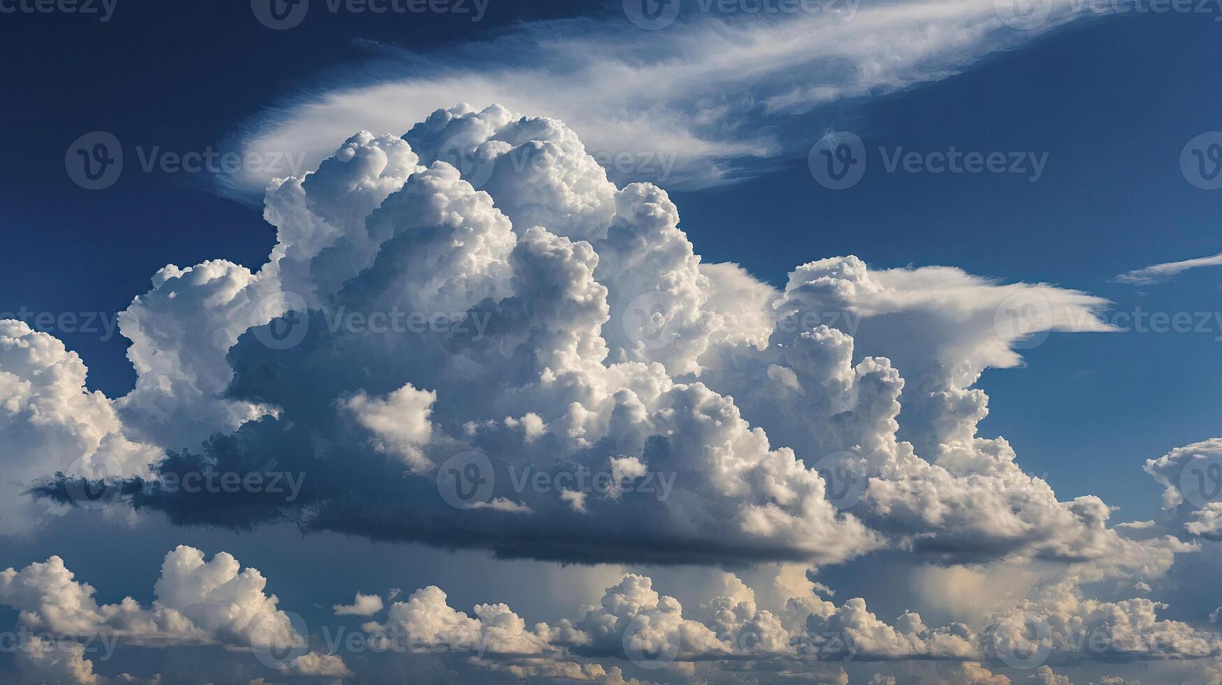 Dramatic Cumulonimbus Cloud Formation Against a Deep Blue Sky Backdrop photo