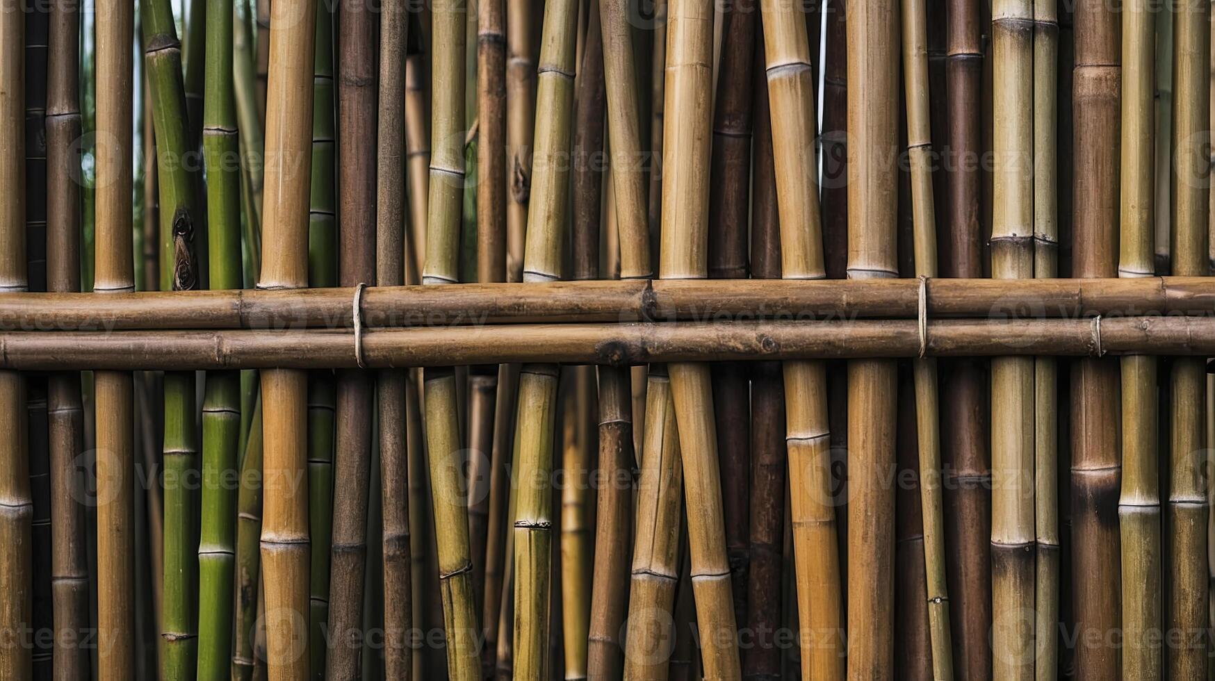 Bamboo Fence Creating Natural Privacy Screen with Different Shades of Brown photo