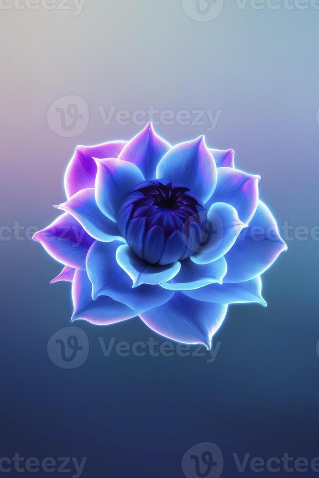 Glowing Lotus Flower with Vibrant Blue and Purple Petals on Background photo