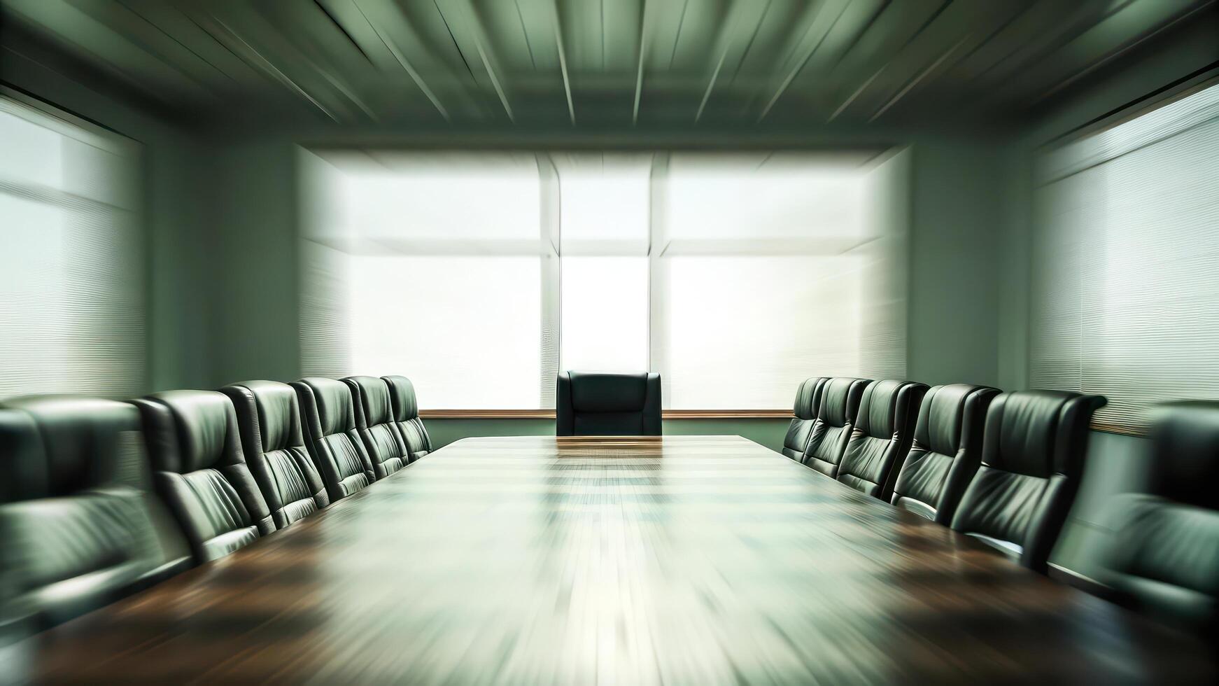 A conference room with a long table and chairs photo