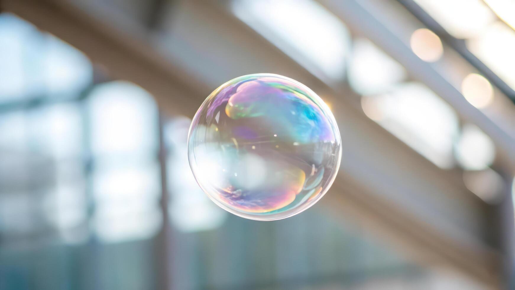 A large soap bubble floating in front of a building photo