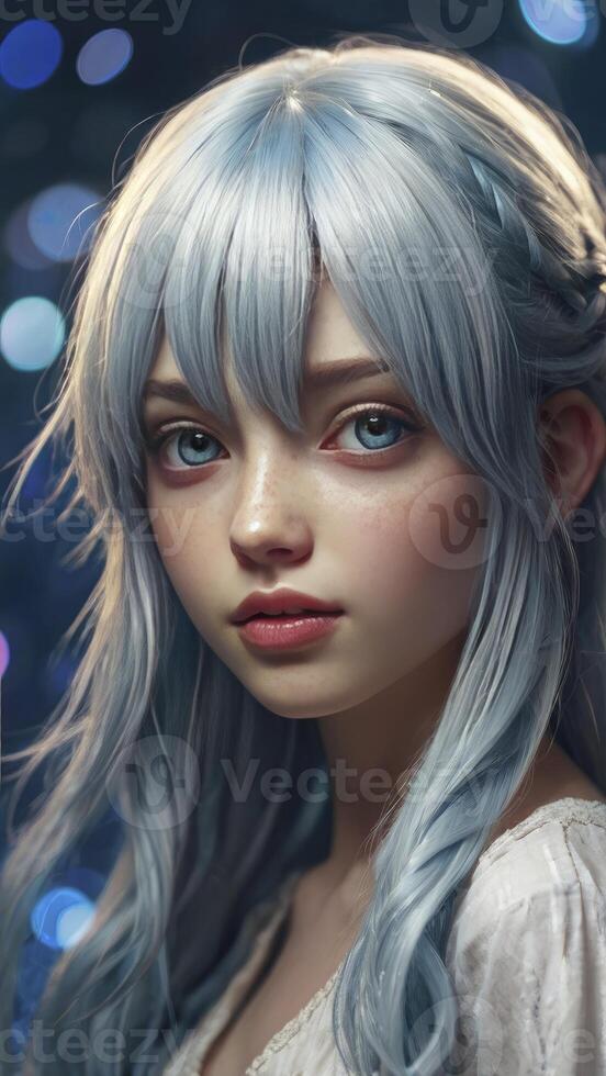 Portrait of a Young Woman with Blue Hair and Piercing Eyes photo