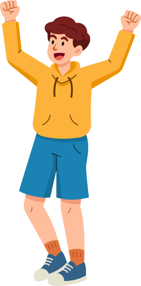Man raise their hand with happy and joy. png