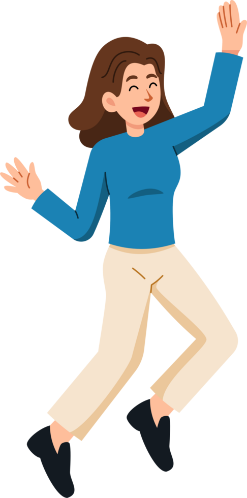 Woman raise their hands with happiness and joy. png
