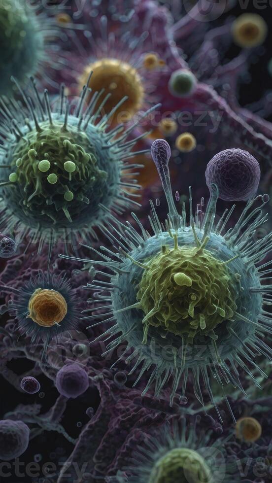 Microscopic View of Virus Cells or Pathogens Illustration for Medical Concept photo