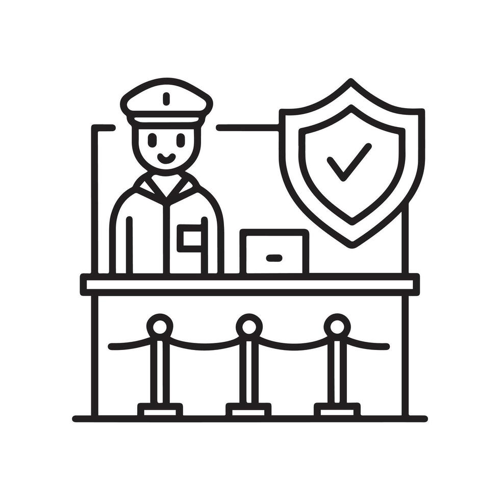security guard, check point, security line art vector