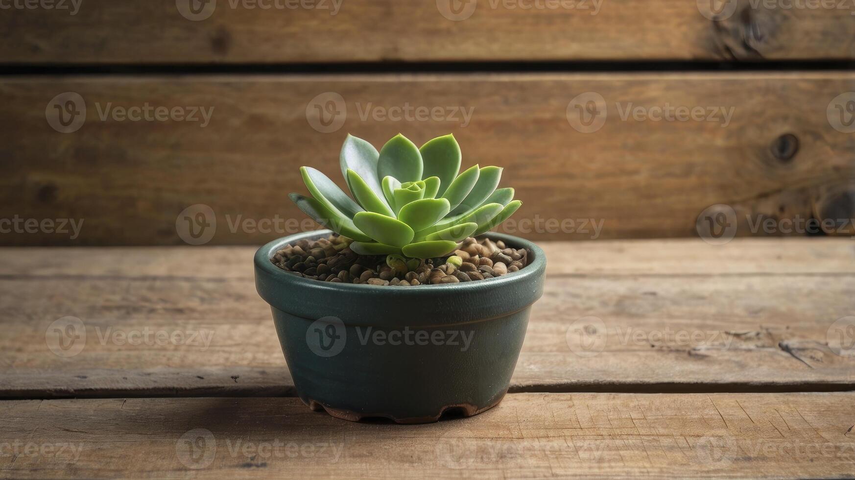 Potted Succulent Plant on Rustic Wooden Surface photo