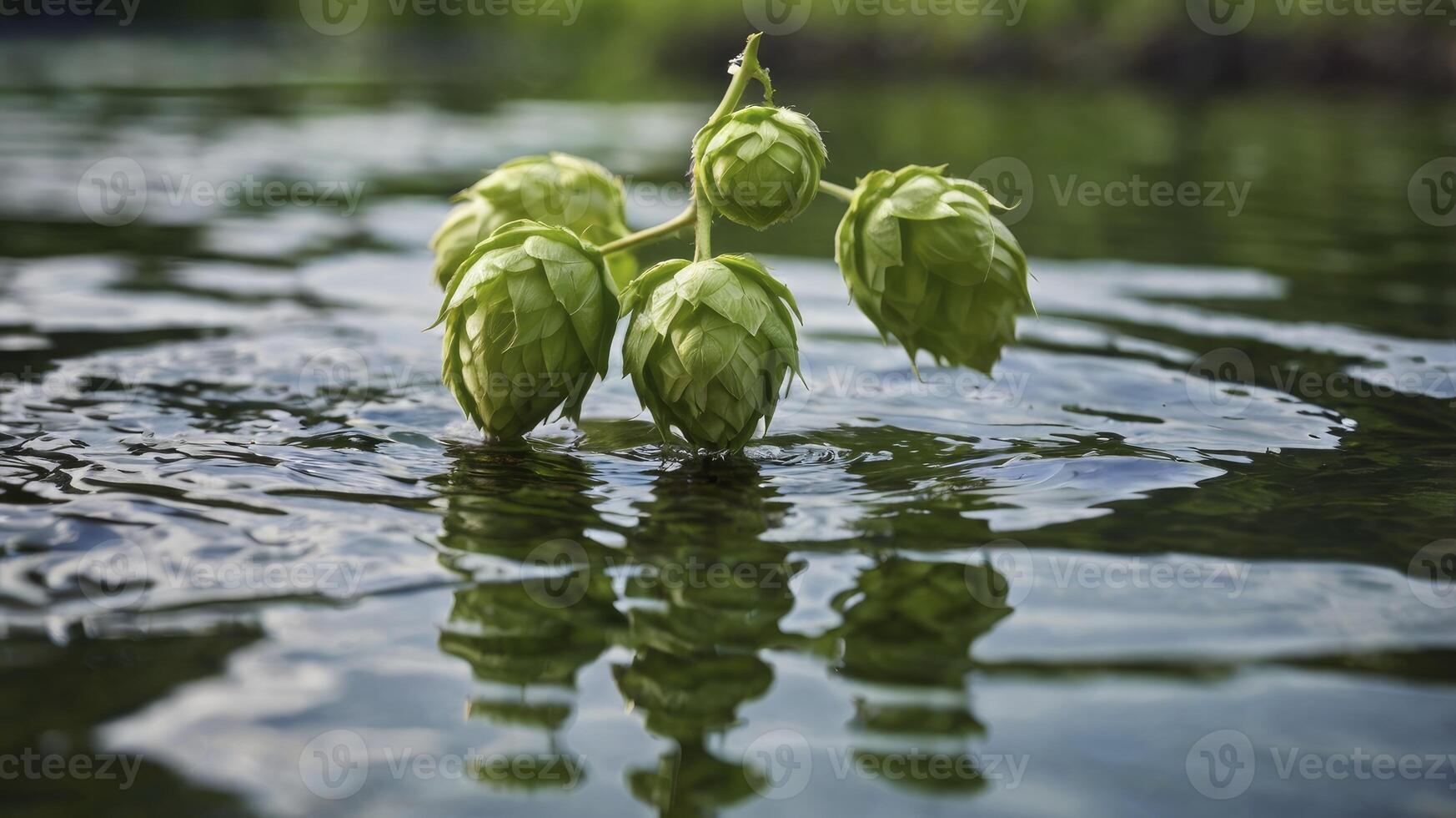 Hops Cone Floating in Water for Beer Ingredient Concept Close-up photo