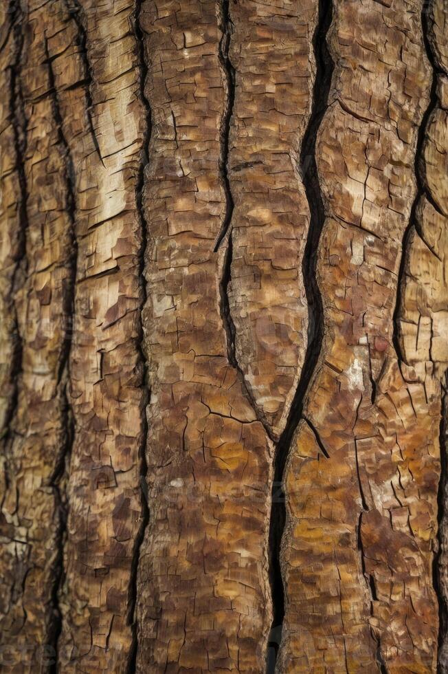 Close-up View of Textured Tree Bark with Deep Grooves and Rich Colors photo