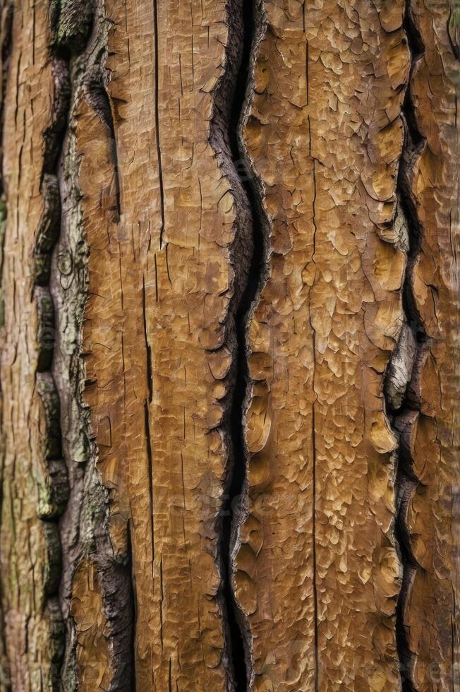 Close-up of Tree Bark Texture with Deep Ridges and Natural Patterns photo