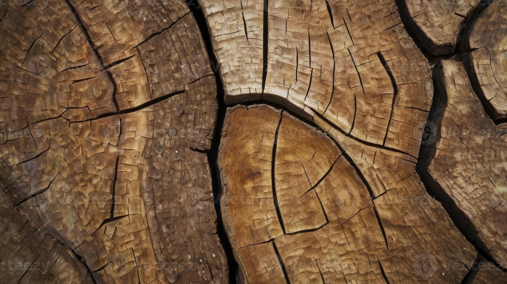 Close-up of Cracked Tree Trunk Showing Growth Rings and Wood Texture photo