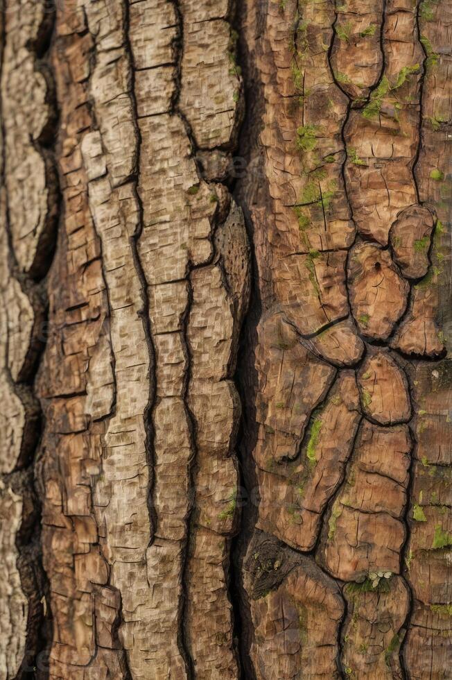 Close Up of Tree Bark Texture with Moss Detail in Natural Light photo