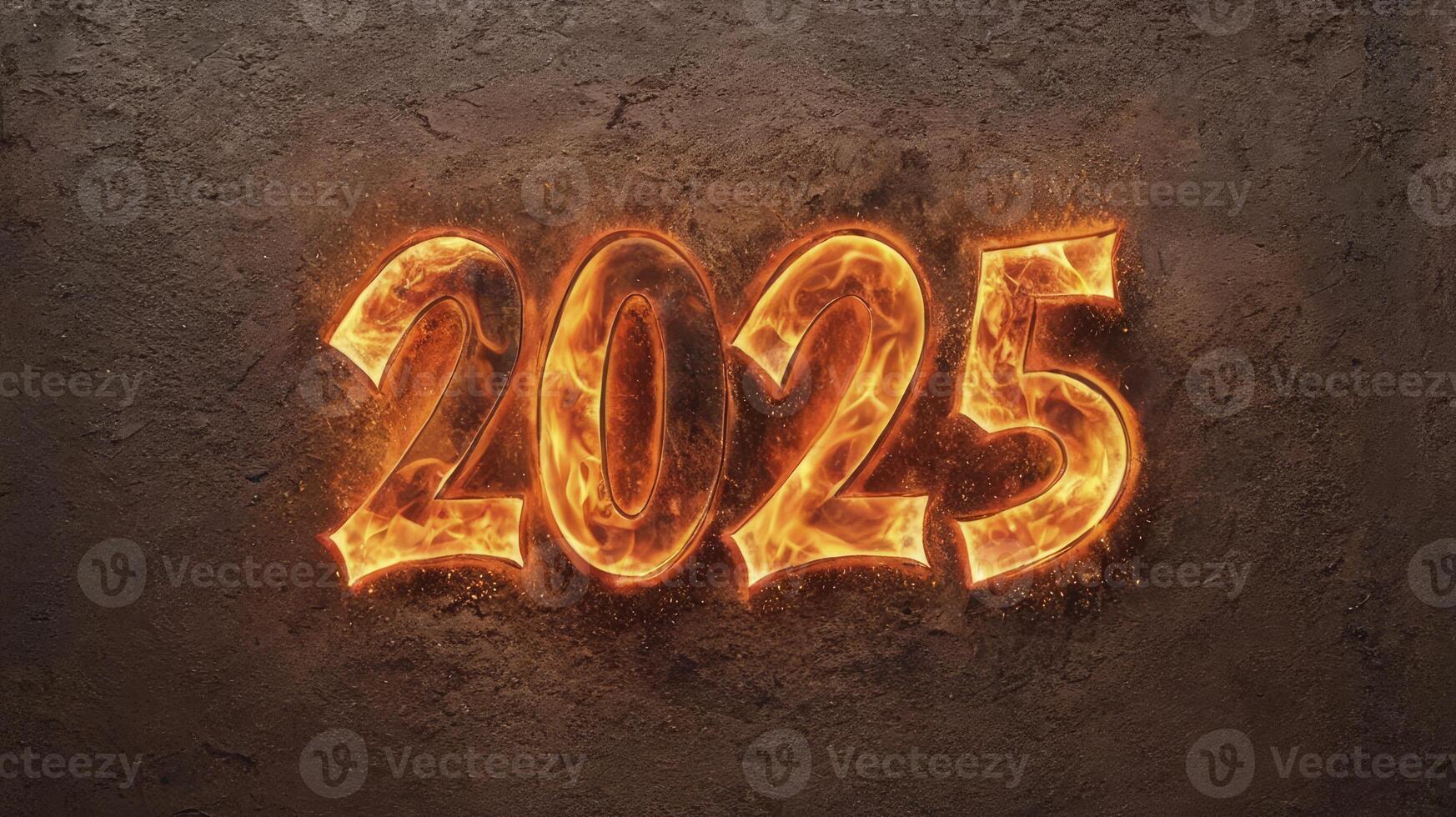 Flaming 2025 Numbers on Dark Textured Background for Future Events photo