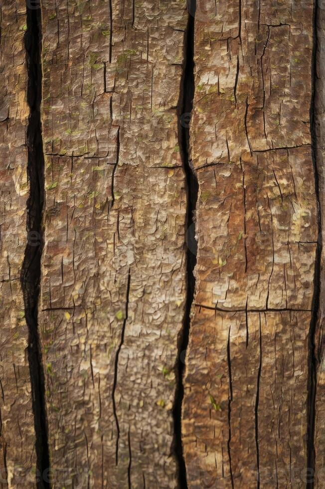 Close Up on a Detailed Tree Bark Texture with Deep Furrows photo