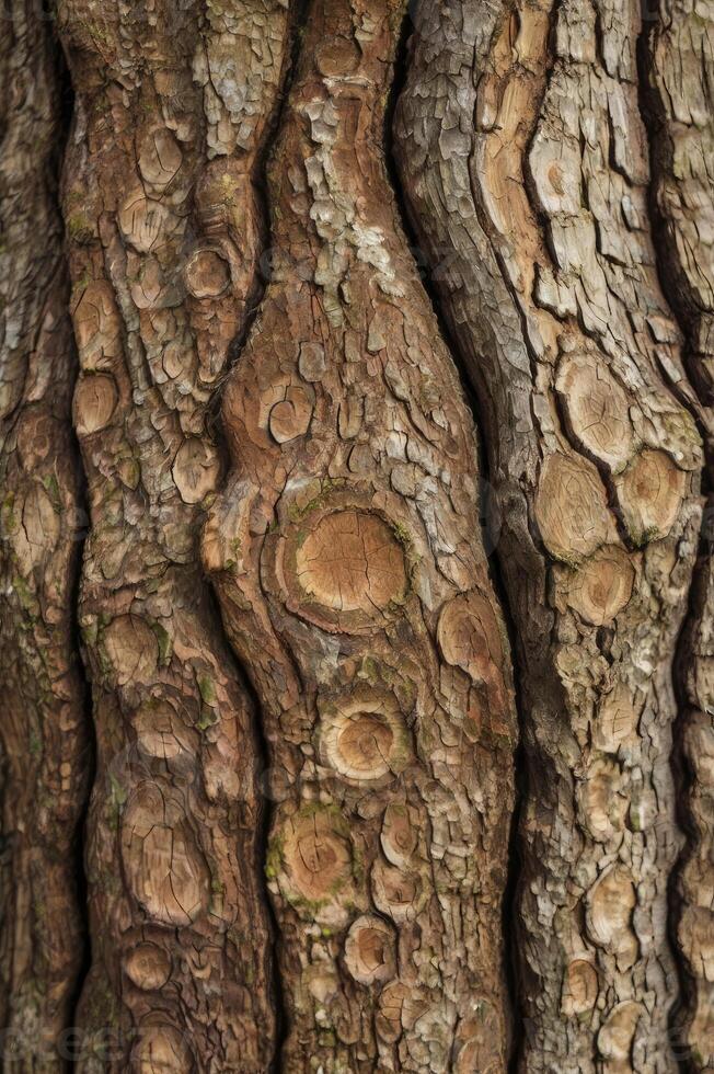 Close Up Tree Bark Texture with Unique Bumpy Pattern and Brown Color photo