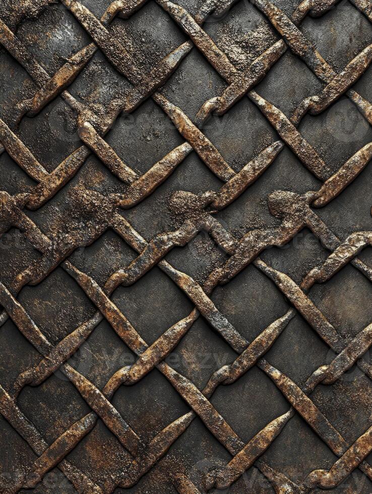 Rustic Metal Grid Texture Background with Woven Cross Pattern and Weathered Look photo