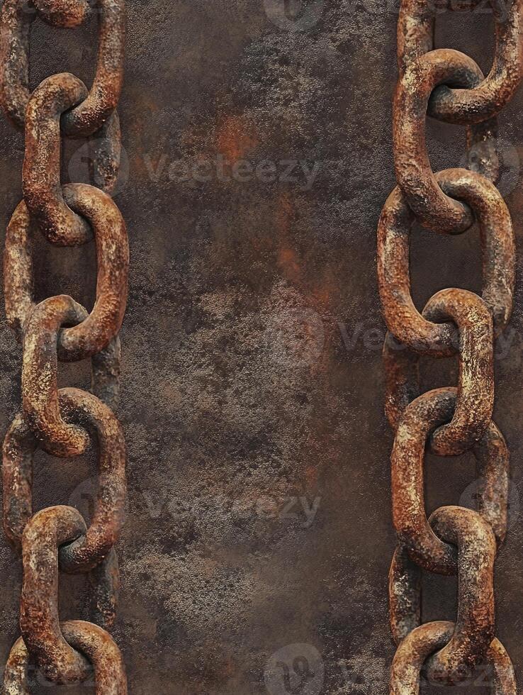 Rusty Metal Chains on Brown Grunge Background for Texture and Design Elements photo