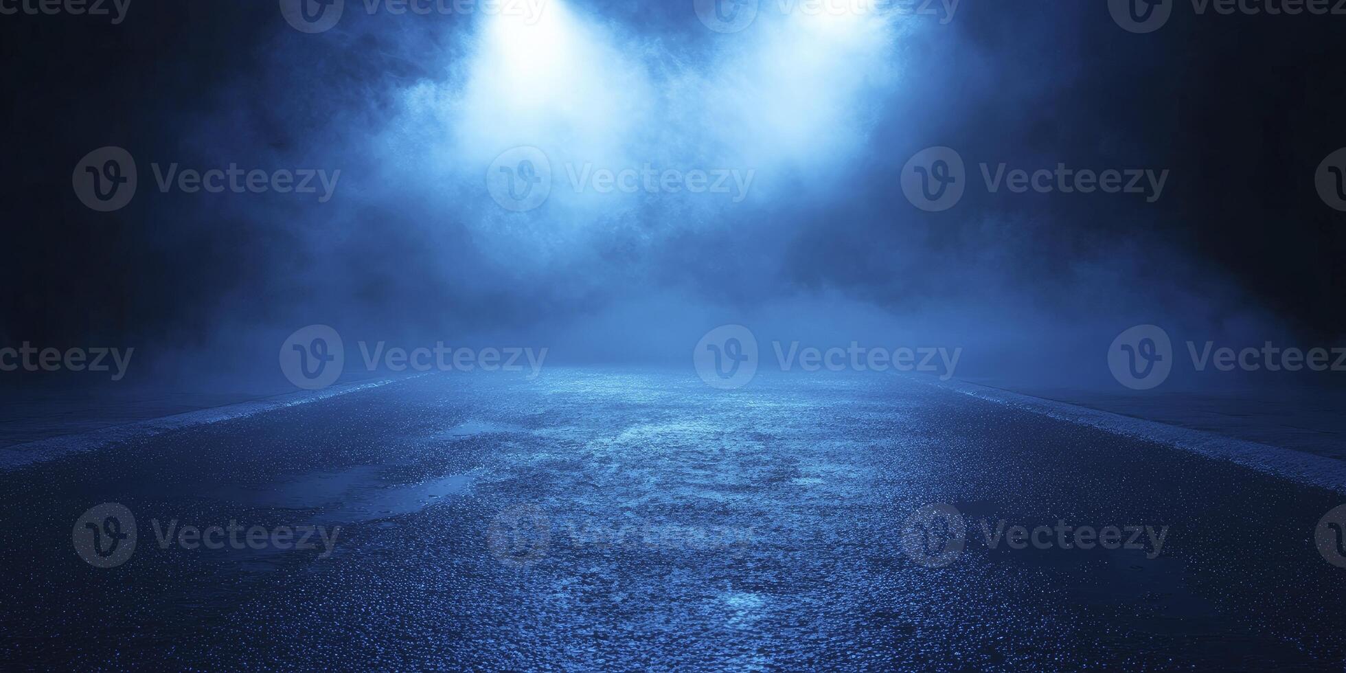 Dark Asphalt Road with Atmospheric Fog and Blue Lighting Abstract Backdrop photo