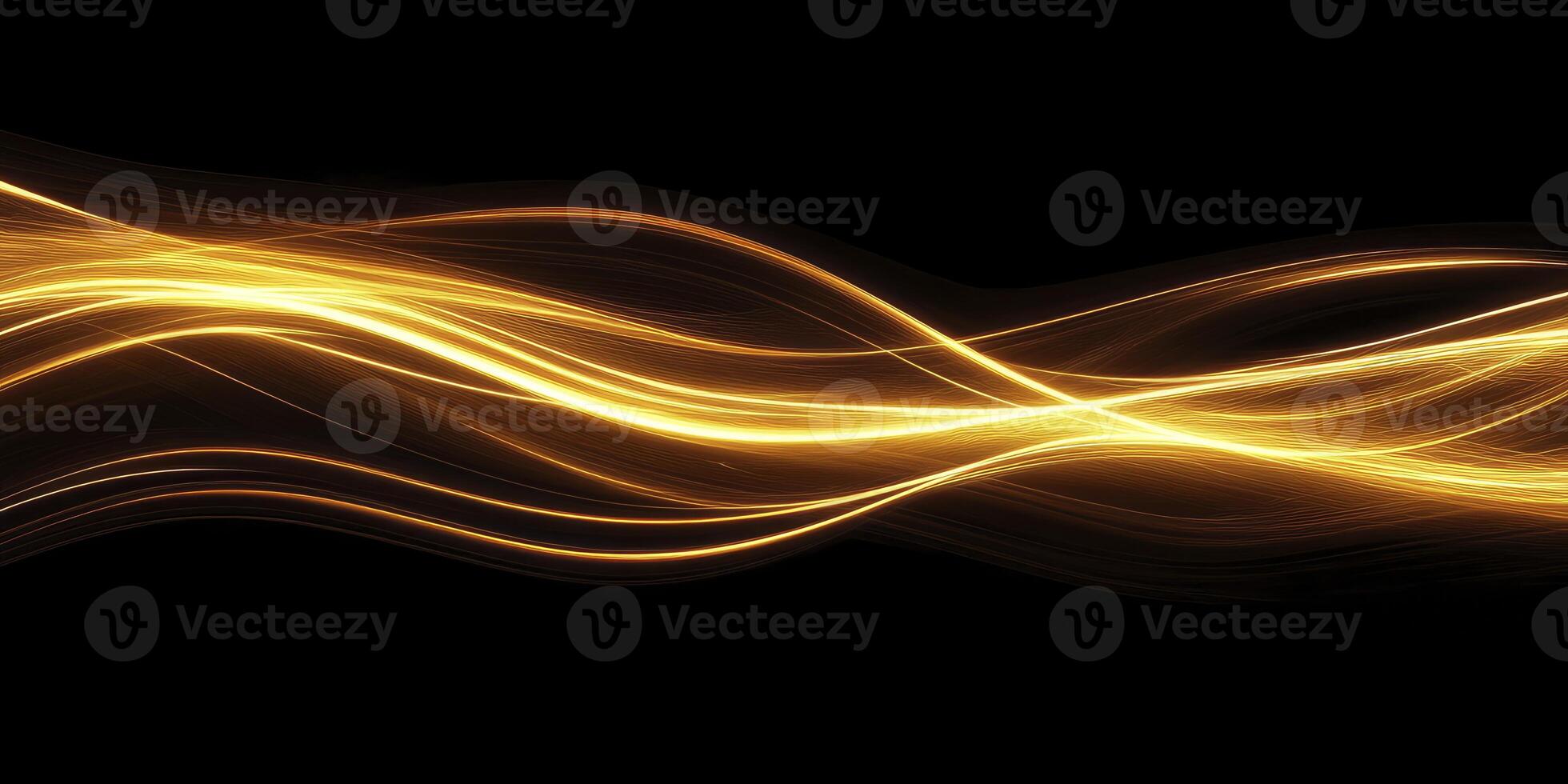Glowing Golden Light Streaks Against Black Background Abstract Design photo
