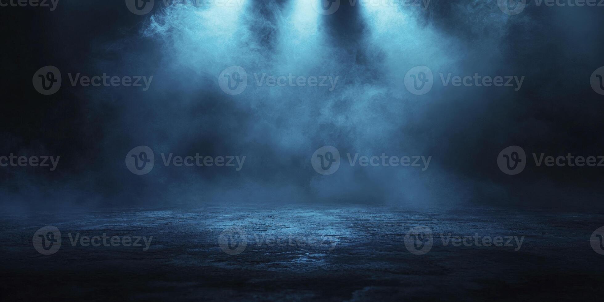 Dramatic Stage with Fog and Blue Lighting for Background or Presentation photo