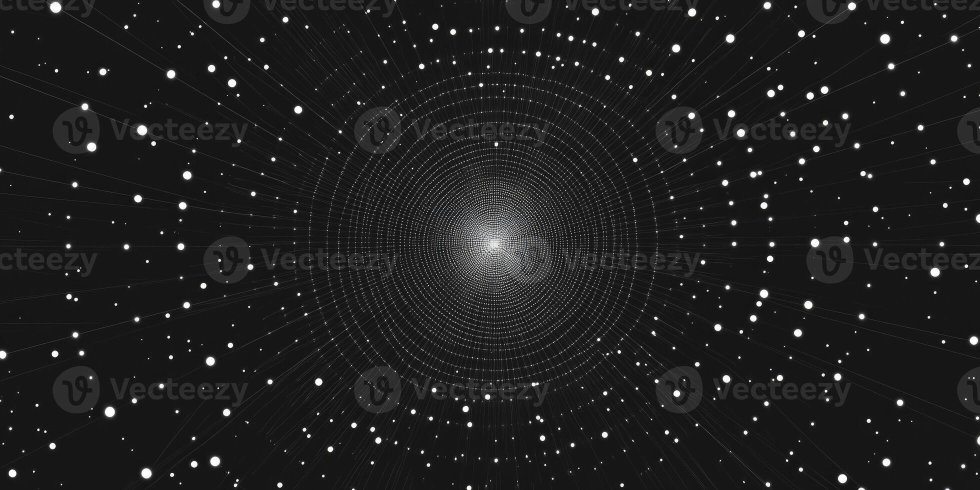 Abstract Tunnel of White Dots and Lines on Black Background Design photo