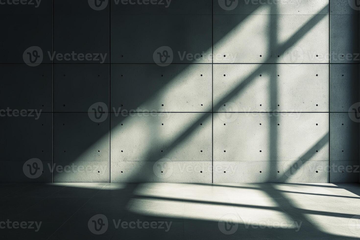 Sunlight Streaming Through Window Onto Concrete Wall Creating Modern Interior photo