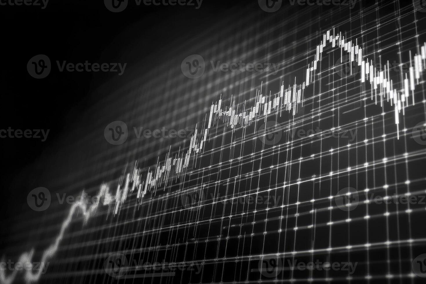 Analyzing Financial Chart Showing Growth Candlestick Pattern in Black and White photo