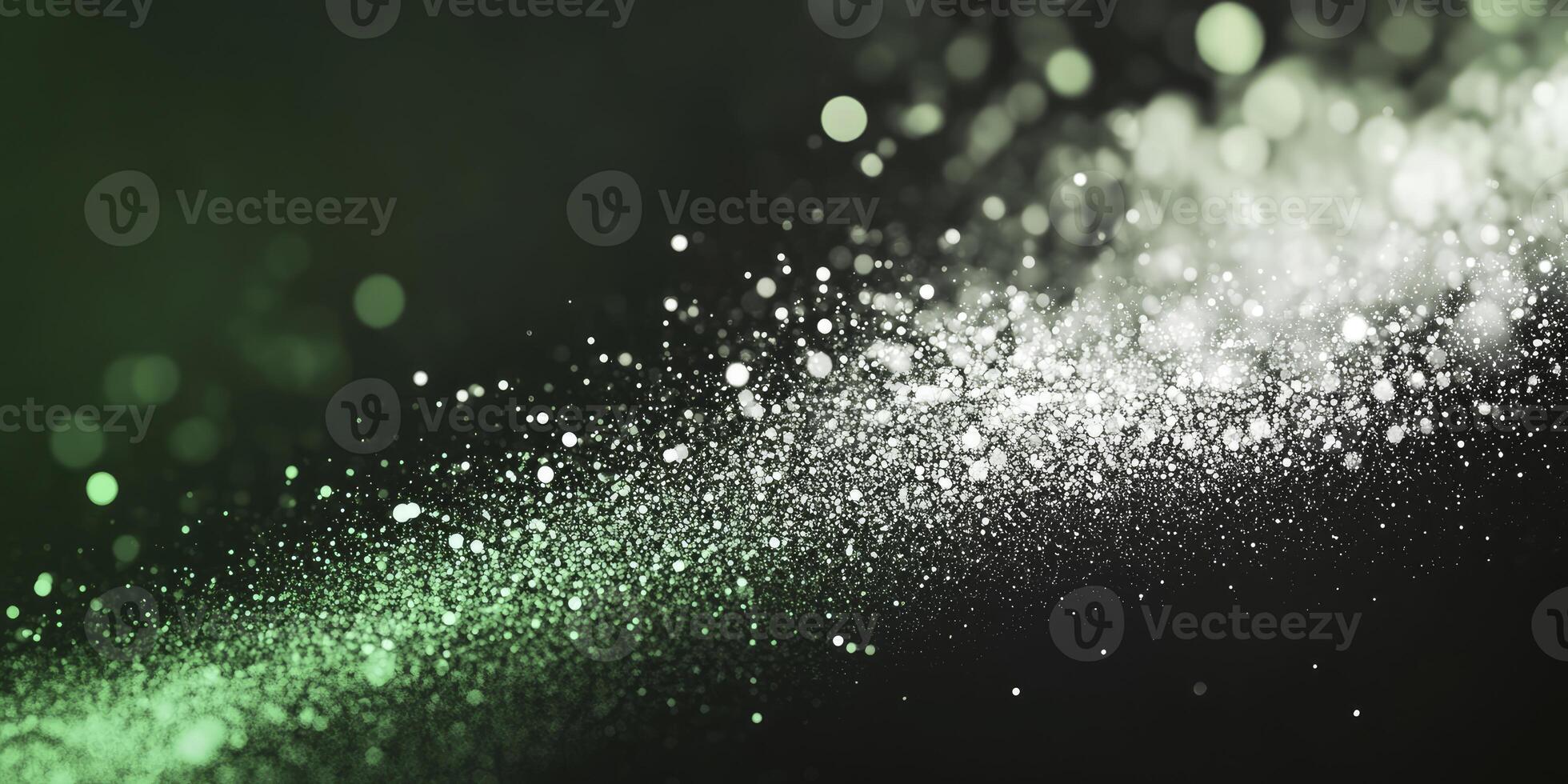 Glowing Particles Flowing Background in Dark Green and White Tones photo
