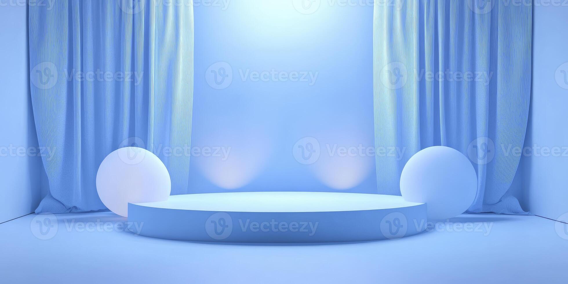 Round Podium Platform with Stage for Product Display and Curtain Backdrop photo